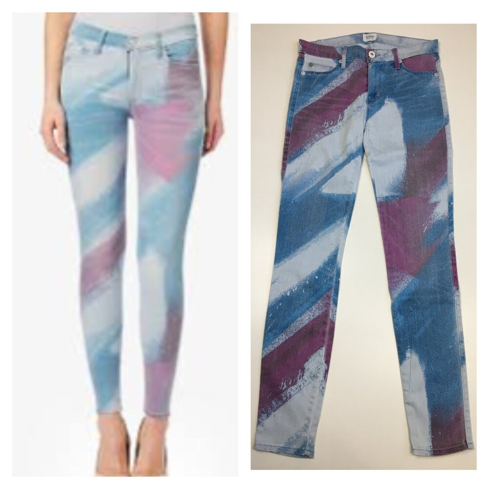HUDSON Bomb Wash NICO Mid-Rise Faux Pockets Super Skinny Slim Fit Printed Jeans